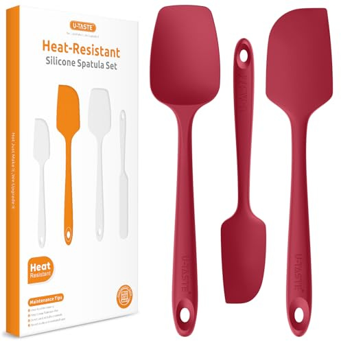 U-Taste Silikonspatel, 315℃ Värmebeständig Set med 3(Röd) | Non-stick, BPA-fri Flexibel Degskrapa & Kakskrapa för Matlagning, Mixning, Bakning Dekoration