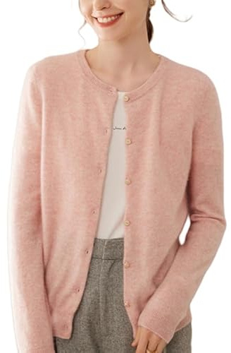 Genérico Cárdigan de Cachemira Pura para Mujer, Cárdigan Abierto por Delante, Manga Larga, Cuello Redondo, Punto Acanalado, Suéteres de Cachemira, Chaqueta, Ropa de Abrigo para Primavera Y Otoño,