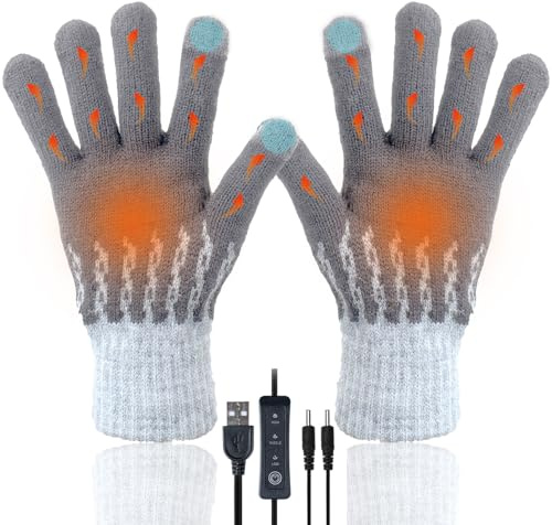 USB Heated Gloves for Men Women, Winter Hands Warm Glove Full Hands Touchscreen Laptop Gloves Knitting Heating Mittens, Adjustable and Washable Thermal Glove for Indoor Outdoor