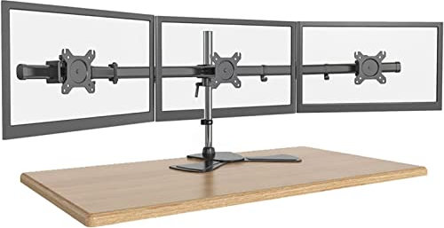 Soporte de monitor triple ajustable en altura con base de metal para pantallas planas y curvadas de 17 27 pulgadas para pantallas de computadora