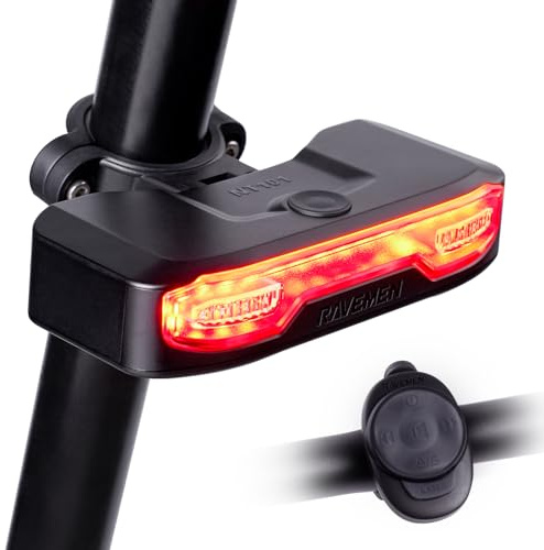 RAVEMEN NT101 Fanale Posteriore Intelligente per Bicicletta con Segnale di svolta, 6 modalità Impermeabile Luce Posteriore di Avvertimento con Telecomando