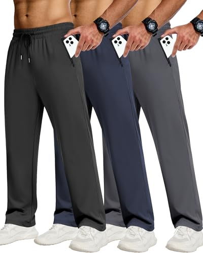 CE' CERDR 3/4 Pack Mens Sweatpants with Zipper Pockets Athletic Workout Jogger Pants for Men Running Jogging Casual Pants