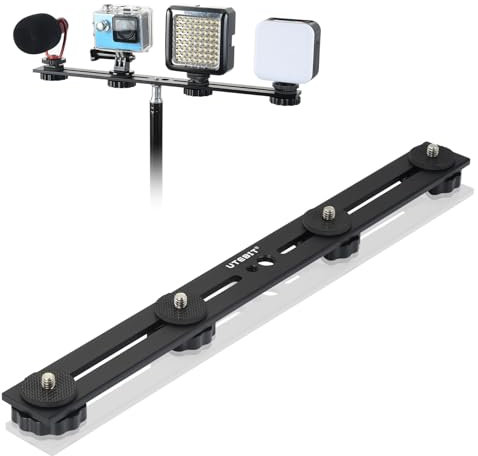 UTEBIT 13'' Soporte de Flash Doble, Barra de flash de aluminio con 1/4'' y 3/8'' Tornillo Soporte de flash de cámara con zapata doble para cámara DSLR, luz LED, micrófono, accesorios de trípode