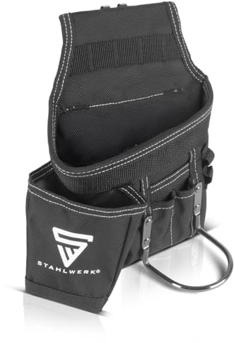 STAHLWERK Werkzeuggürtel aus robustem Polyestergewebe, multifunktionale Werkzeug Gürteltasche mit großzügigem Stauraum, Hammerhalter, Maßbandhalter, Handwerkergürtel, Werkzeugtasche