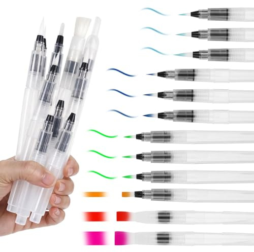 12 Pcs Watercolor Brush Pens, Refillable Water Color Brushes Pen Set Premium Leakproof Watercolor Paint Pens for Waters Color Painting Artists Calligraphy