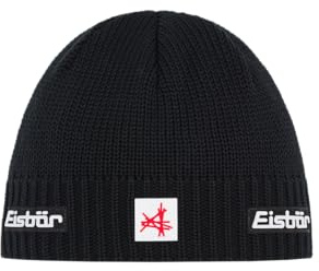 Eisbär Mütze Herren & Damen Trop Ski Austria Schwarz - Merino Wintermütze Unisex mit Fleece schützt vor Kälte und Wind - Strickmütze atmungsaktiv thermoregulierend Wintermütze Haube aus Österreich