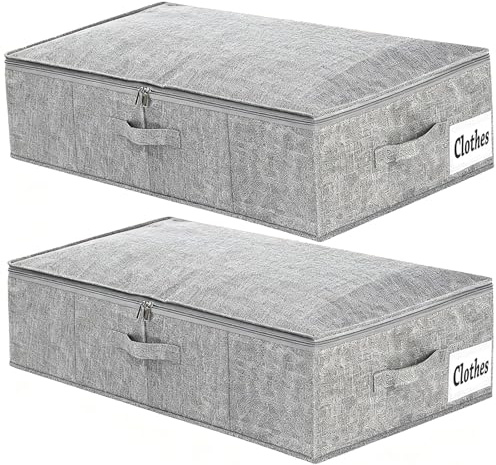 2 Pack Under Bed Storage Box with Lid, 50L Foldable Fabric Storage Organiser with Sturdy Sides & 2 Handles, Low-Profile Clothes Storage Under Bed Sofa and Cot for Blankets, Shoes, Bedding, 76x40x17cm