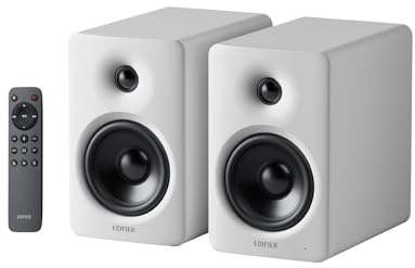 Edifier M90 Altavoces de estantería, 100W RMS Altavoces de Escritorio, Audio Hi-Res, LDAC, Bluetooth 6.0 Altavoces Compactos, HDMI eARC/Optical/USB-C/AUX Entrada, Control Remoto para TV/PC - Blanco