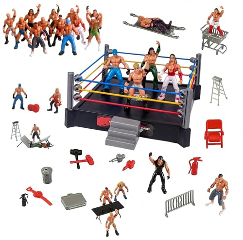 Latemeia Juego de Anillo de Lucha Libre con tapete con Resorte y Cuerdas Flexibles - Juguete de Anillo de Lucha dinámico para Figuras de acción, niños y coleccionistas, Cuadrado, Flores