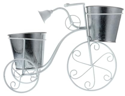 Kichvoe Piedistallo per Piante in Ferro Forma Bicicletta Bianco Design Vintage e Finitura Artigianale, Supporto Creativo per Vaso di Fiori per Casa e Regalo Housewarming