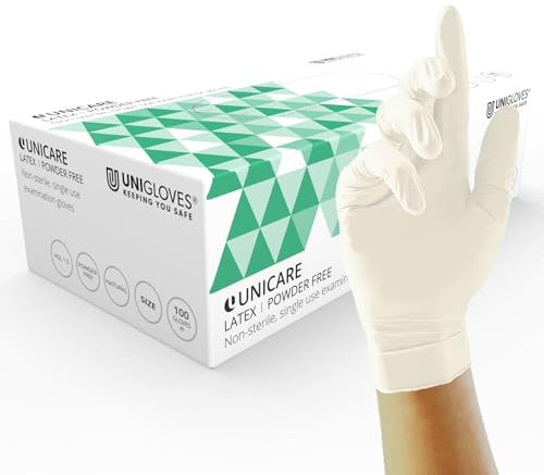 Unigloves Unicare Latex GS0015 Examination - Multipurpose, Powder Free Disposable Gloves, Box of 100 Gloves, Natural, Extra Large