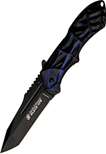 Smith & Wesson Black Ops Folding Knife with 3.4in Tanto Point Blade, Aluminum Handle, Stainless Steel, For Tactical, Survival and EDC