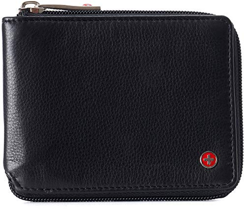 alpine swiss Logan Zipper Bifold Wallet für Männer oder Frauen RFID Safe kommt in einer Geschenkbox Schwarz