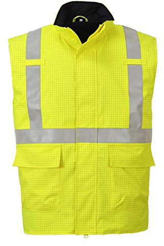 Portwest S776 Bizflame Rain Hi-Vis FR Bodywarmer Flame-Resistant Chemical-Resistant Anti-Static Waterproof Taped Seams Reflective Tape Quilted Lining Workwear, Yellow, M