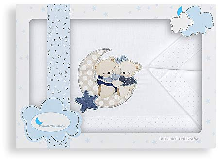 INTERBABY- Sábanas Cuna Osito Amoroso Blanco Azul