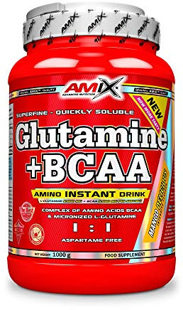 AMIX - Bcaa Glutamina - 1 Kg - Complemento Alimenticio de Glutamina en Polvo - Reduce el Catabolismo Muscular - Óptimo para Deportistas - Sabor Lima Limón - Aminoácidos Ramificados