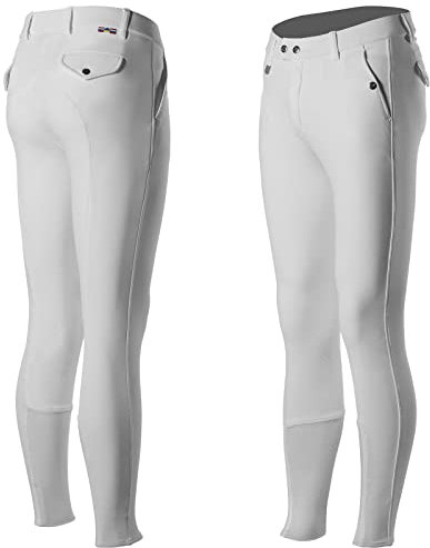 HORZE Mens Grand Prix Silicone Knee Patch Breeches for English Riding - White - 34