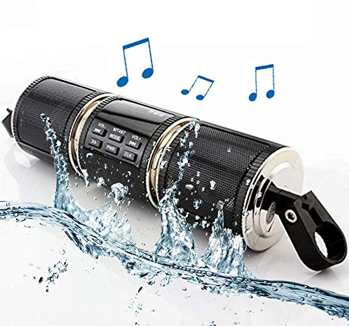 Maso Trådlös Bluetooth-stereohögtalare, vattentät, MP3-musikspelare, förstärkarsystem för skoter, cykel, mountainbike, SUV, jet ski, AUX in, USB, FM-radio (svart)