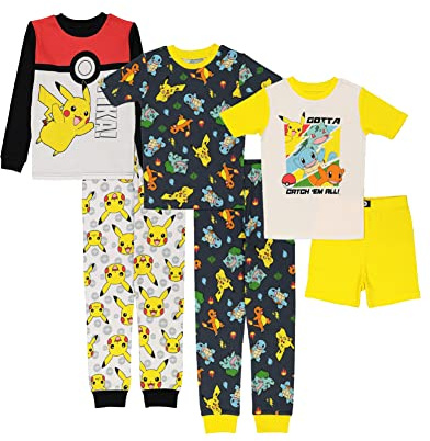 Pokemon Boys' 6-Piece Snug-Fit Cotton Pajamas Set, Poke Treasure, 10