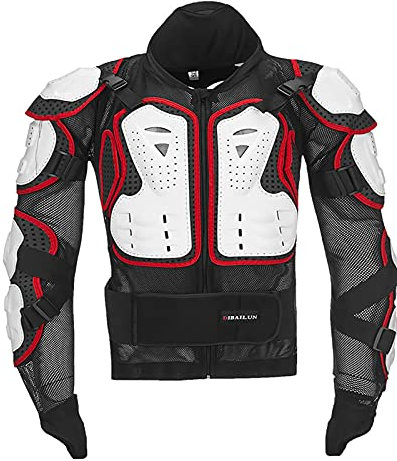 SJAPEX Motorrad Protektorenjacke Protektorenhemd Motorrad S-5XL,mit Rückenprotektor Scooter MTB Enduro für Damen und Herren Rüstungsanzug + Motorradhose Coat White Red,4XL