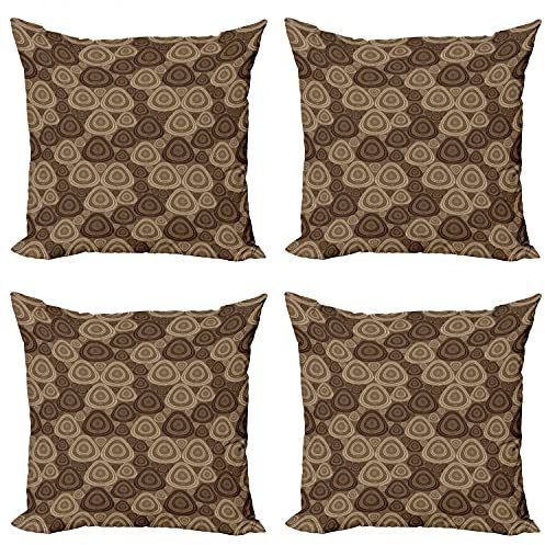 ABAKUHAUS Brown und Elfenbein Kissenbezug Set (4 Stück), Oval Dreieck-Form, moderner doppelseitiger Digitaldruck, 40 cm, Dunkelbraun Braun