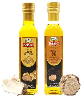 BASSO 1904 Black & White Truffle Oil Set, LARGE BOTTLE SIZE, 2 bottles x 8.5oz (250 ml), High Concentrate,