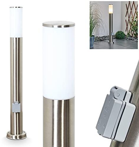 Lampada da giardino Caserta con presa di corrente, lampada a base moderna in metallo/plastica in nichel opaco/bianco, luce da sentiero 80 cm, E27, illuminazione da giardino IP44, senza lampadina/e