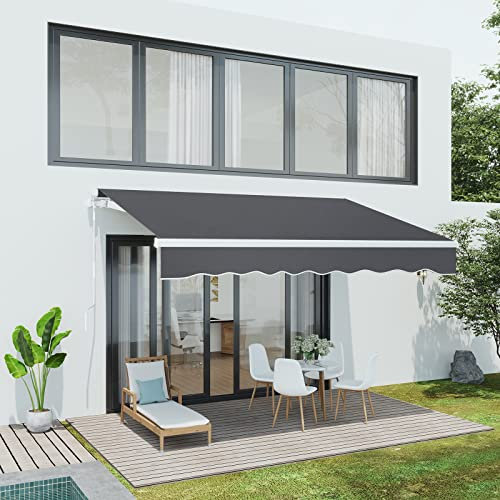 Dripex Store Banne, Store Banne Manuel Rétractable 200 x 150 CM en Aluminium Polyester Étanche et Résistant aux UV Angle Réglable 0-45° pour Terrasse Bistro Balcon Gris