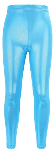 NewL Enfants Filles Pantalon de Danse Gymnastique Shiny Metallic Dance Leggings Skinny for Performances Costume