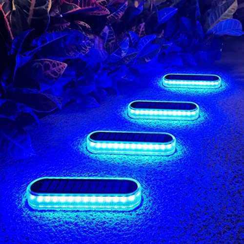 Lacasa Luci Solari Giardino Esterno, 4 Pezzi 30 LEDs Lampada Solare IP68 Impermeabile Luci per Sentieri Auto On/Off Luce Solare Luci Terra Giardino per Ponte Passo Percorso Vialetto Cortile, Luce Blu
