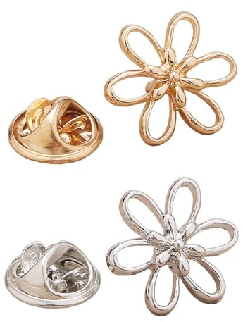 Iutymu 6 pines modestos: corazón/plata o flor/oro, delicados pines para bufanda, bolso, bolsillo, vestido o cárdigan, Metal, Sin piedra preciosa