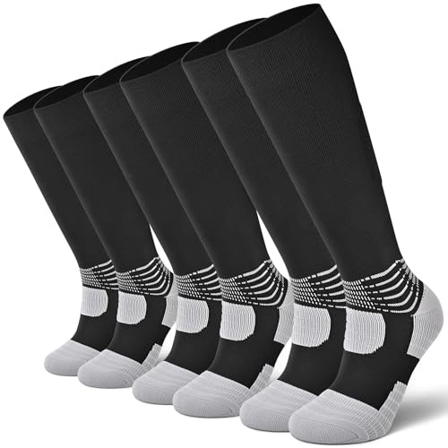 IRAMY Compressive Soccer Socks Youth Men Ankle Compression Support Wicking Football Socks Boys Anti-Slip Black Baseball Softball Women Girls 3 Packs