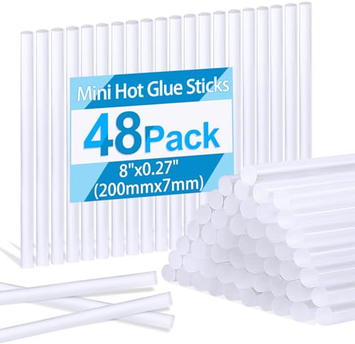 Phinus 48 Pack Mini Hot Glue Sticks, 8 Long x 0.27 Diameter Clear Glue Sticks for Glue Gun, EVA Clear Glue Gun Sticks, Hot Glue Gun Sticks for DIY Craft Sticky Projects & More