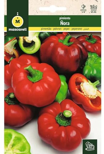 Mascarell Semillas, PIMIENTO, Semillas Huerto, PIMIENTO ÑORA, Crea tu Propio Huerto Urbano y Cultivo en Casa, Plantas Hortícolas, 1,5 Gramos