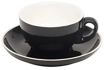 12x Cappuccino Tasse Obertasse + Untertasse Italia 200 ml schwarz, Porzellan