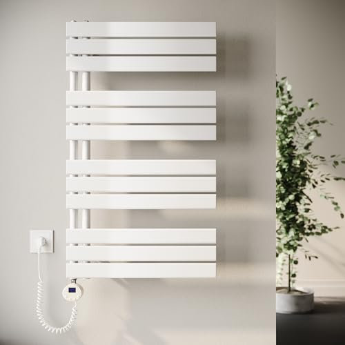 SONNI Badheizkörper Elektrische Handtuchwärmer mit Thermostat Heizstab Weiß 1038x600mm 600 Watt, Flach Handtuchtrockner elektrisch Handtuchheizkörper für Bad mit Temperaturregler