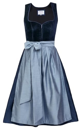 Edelnice Trachtenmode Exklusives Designer Midi Dirndl Luna Samt blau inkl. Dirndlschürze Gr. 32-54 (DE/NL/SE/PL, Numerisch, 40, Regular, Regular, Blau)