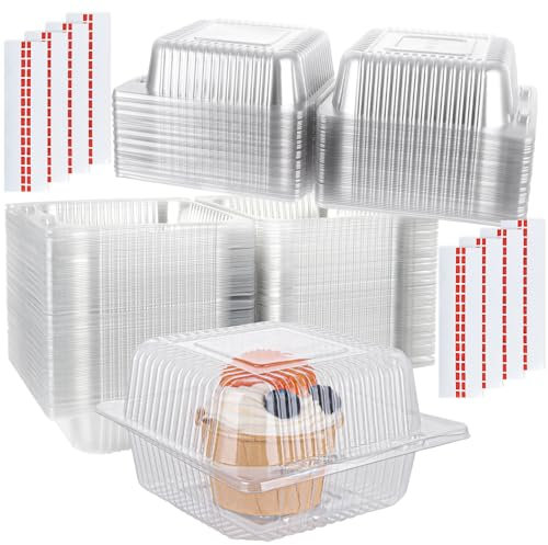 WOPPLXY 150 PCS Cake Slice Boxes, 5.3 Inch Clear Cake Boxes for Cake Portions with Sealing Stickers, Square Individual Dessert Containers Packing Box with Lid for Cupcake, Muffins, Sandwich, Hamburger