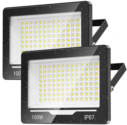 TOPAUBUB LED Strahler Außen Hofbeleuchtung 100W 2 Stücke - 10000LM Superhell LED Scheinwerfer 230V Fluter Außen 6500K Kaltweiß IP67 Wasserdicht Flutlichtstrahler für Garten, Sportplatz