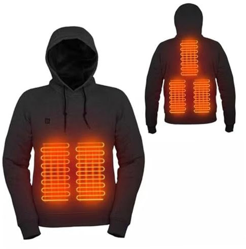 USB Heated Sweatshirt Unisex Hoodie With 3 Heating Levels 5 Zones Black Casual Jumper Front Pocket Washable Clothing Gilet for Men Women Winter Activities L