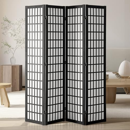 VEVOR Room Divider, 4 Panel Japanese Room Divider, Wood Folding Privacy Screen Indoor, Japanese Partition Dividers Portable Decoration Screens, for Room Separation Home Office Restaurant & Bedroom