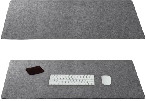 JIEHIN 2 stycken skrivbordsunderlägg filt grå, 90 x 40 cm filt skrivunderlägg stort skrivbord filtunderlägg, halkfri musmatta skrivbord underlägg för tangentbord bärbar dator kontor