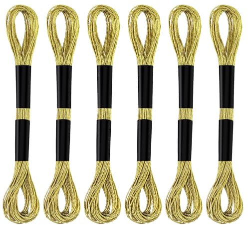 6 Stränge Stickgarn, Metallisches Stickgarn Freundschaftsarmband Kreuzstichgarn zum Nähen, Herstellen Garnhandwerk Schnur Künstlerbedarf (Gold)
