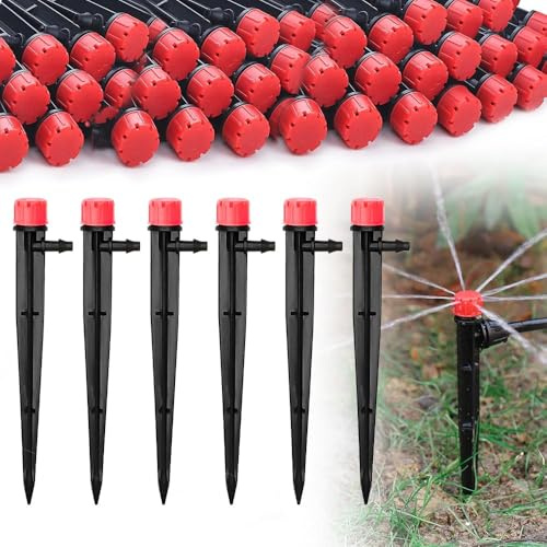 Casenly Gotero de Riego, 50 Piezas Aspersores de Riego por Goteo Sistema de Riego de 8 Agujeros Ajustable de 360 Grados Micro Goteo Riego Rociadores para Jardín Huerto Patio Césped