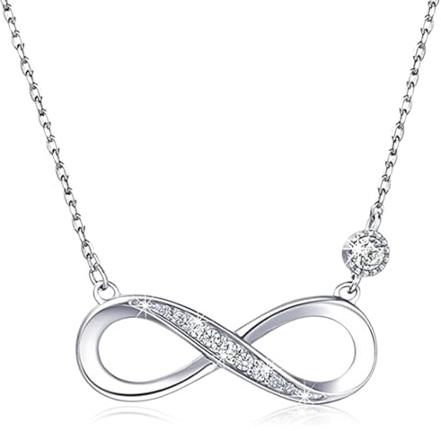ZILZUFA Collier Infini Femme en Argent 925, Symbole d'Éternité Pendentif, Cadeau pour Épouse/Amie, Bijoux de Mode pour Femmes et Filles Cadeau Saint-Valentin