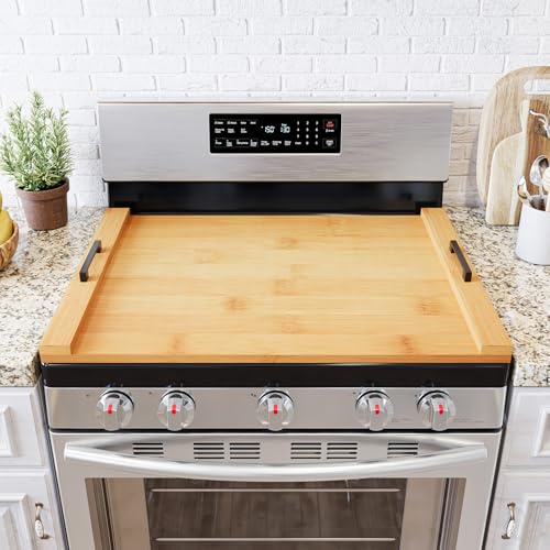 SpaceAid Noodle Board Stove Kitchen Cover with Handles, Top Covers for Gas Burners and Electric Stove, Oven Decor Accessories Wood Tray for Countertop, Natural Bamboo