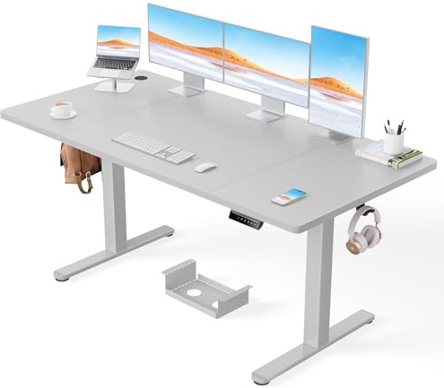 ErGear Escritorio eléctrico de altura regulable de 160 x 80 cm, capacidad de carga de 100 kg, con motor avanzado sin escobillas, función silenciosa, marco de metal robusto, mesa de cuatro piezas