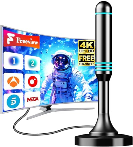 Antena TV Interior TDT HD 1080P 4K, Antena Portátil con Base Magnética, Recepción de Larga Distancia, Compatible con DVB-T/DVB-T2 y Smart TV, Acceso a Canales Locales Sin Suscripción