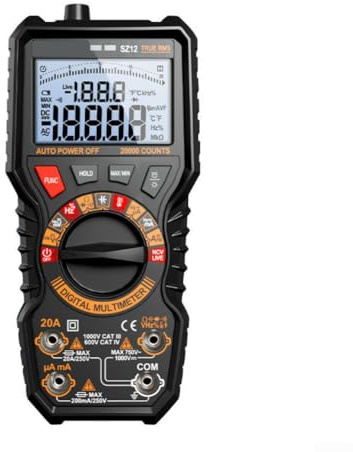 Multifunktionell intelligent multimeter med dubbel rördisplay, stor kondensatortestning upp till 100 mF, NCV kontaktfri spänningsdetektion, magnetisk fastsättning för handdrift (SZ12)