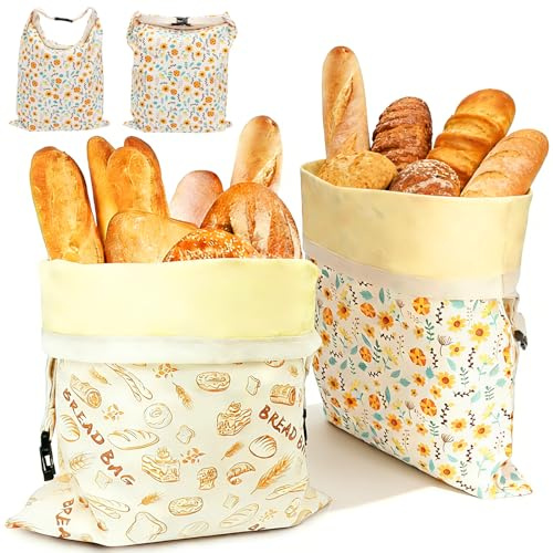 DENUOTOP 2 bolsas de pan de cera de abejas 43 x 33 cm, reutilizables de algodón y lino para mantener frescos, bolsas de almacenamiento recubiertas de cera de abejas para pan casero y productos